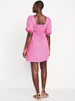 Puff-Sleeve Mini Dress
