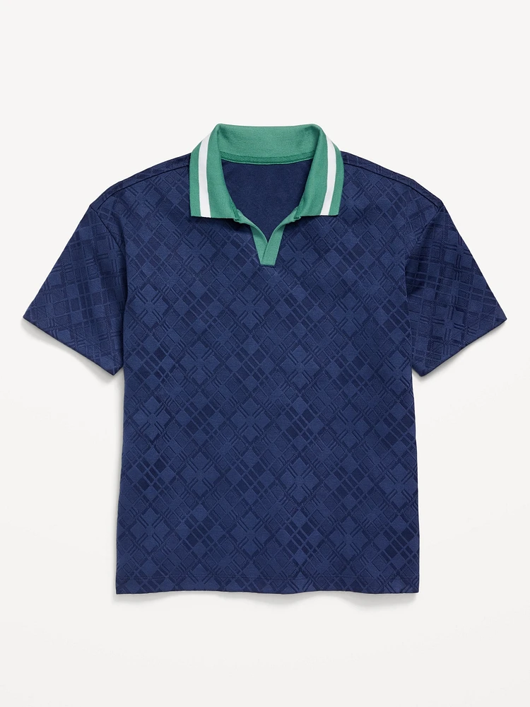 Short-Sleeve Textured-Knit Collared Shirt for Boys