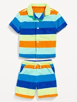 Short-Sleeve Terry Shirt and Shorts Set for Toddler Boys