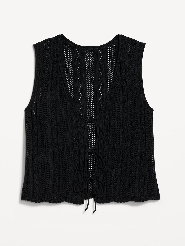 Sleeveless Crochet Tie-Front Top