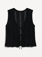 Sleeveless Crochet Tie-Front Top