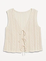 Sleeveless Crochet Tie-Front Top