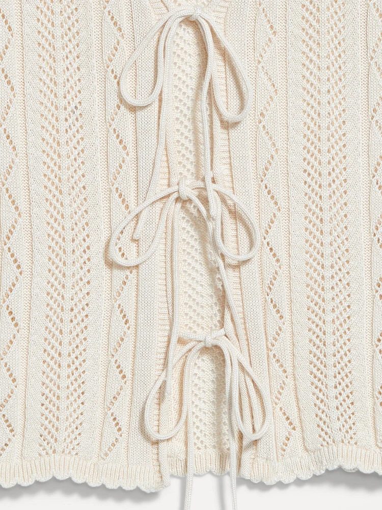 Sleeveless Crochet Tie-Front Top