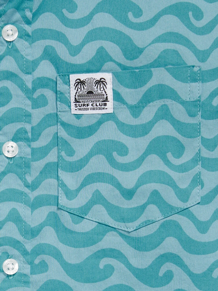 Printed Short-Sleeve Poplin Pocket Shirt for Boys