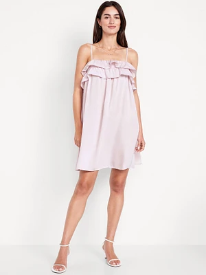 Ruffle-Trim Satin Mini Dress