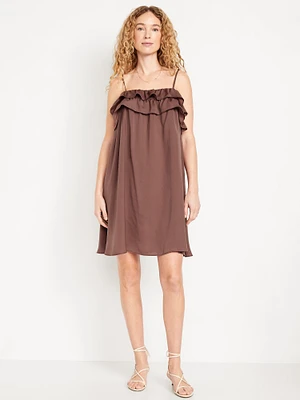 Ruffle-Trim Satin Mini Dress