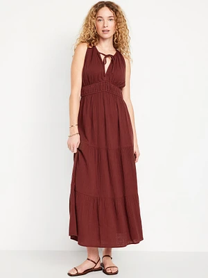 Fit & Flare Crinkle Gauze Maxi Dress