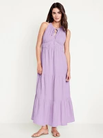 Fit & Flare Crinkle Gauze Maxi Dress