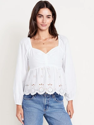 Long-Sleeve Eyelet Top