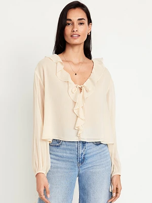 Ruffled Chiffon Cropped Blouse