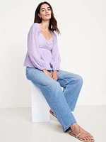 Long-Sleeve Seersucker Top