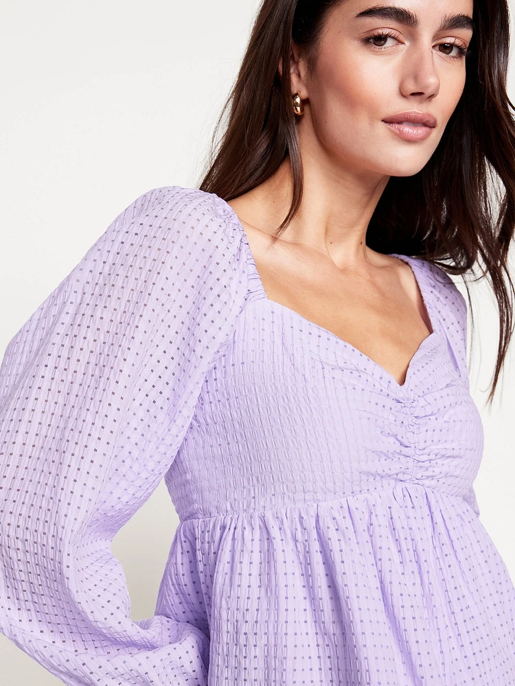 Long-Sleeve Seersucker Top