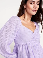 Long-Sleeve Seersucker Top