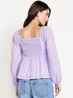 Long-Sleeve Seersucker Top