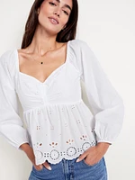 Long-Sleeve Eyelet Top