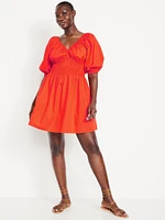 Waist-Defined Puff-Sleeve Mini Dress