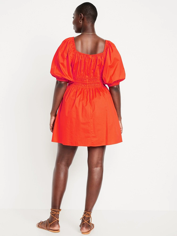 Waist-Defined Puff-Sleeve Mini Dress