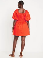 Waist-Defined Puff-Sleeve Mini Dress