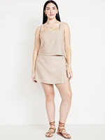 High-Waisted Faux-Wrap Linen-Blend Mini Skort