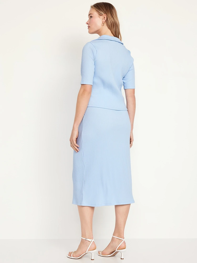 High-Waisted Ribbed Midi Skirt