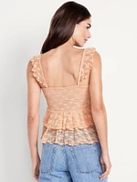 Sleeveless Lace Ruffle Top
