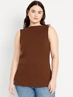 Slit-Neck Ribbed Top