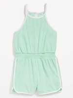 Waist-Defined Terry Romper for Girls