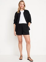 High-Waisted Crinkle Gauze Shorts -- 4-inch inseam