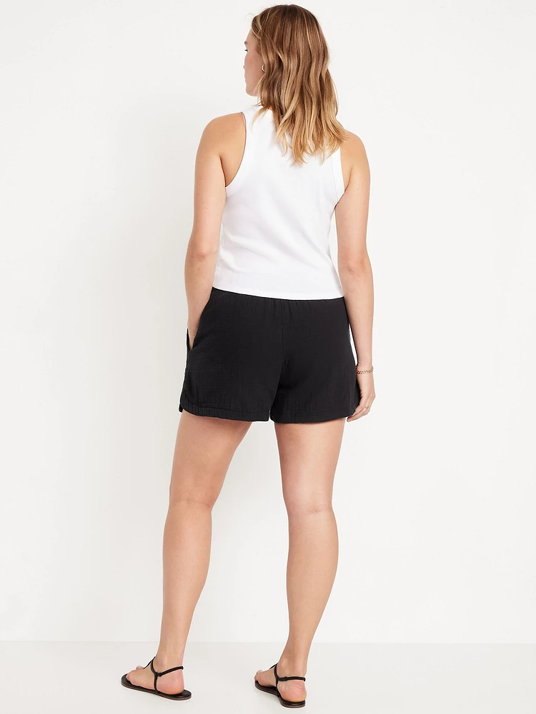 High-Waisted Crinkle Gauze Shorts -- 4-inch inseam