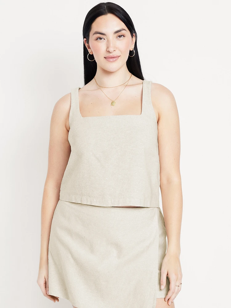 Linen-Blend Crop Top