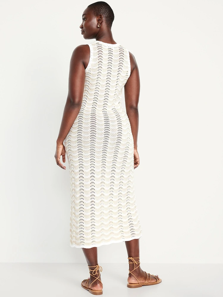 Sleeveless Pointelle-Knit Midi Dress