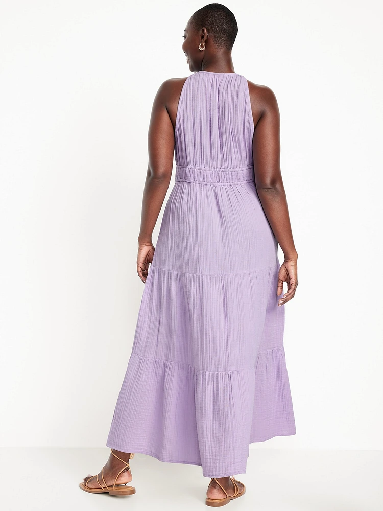 Fit & Flare Crinkle Gauze Maxi Dress