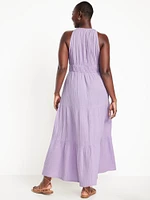 Fit & Flare Crinkle Gauze Maxi Dress