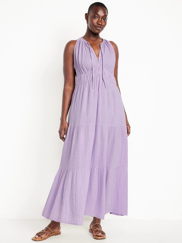 Fit & Flare Crinkle Gauze Maxi Dress