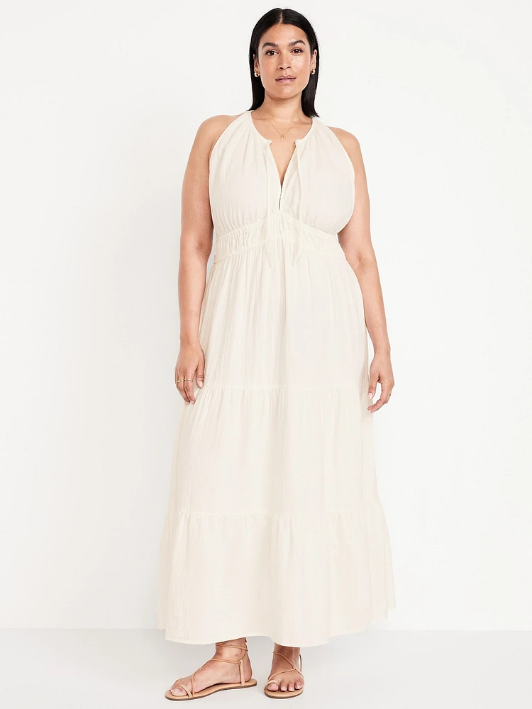 Fit & Flare Crinkle Gauze Maxi Dress