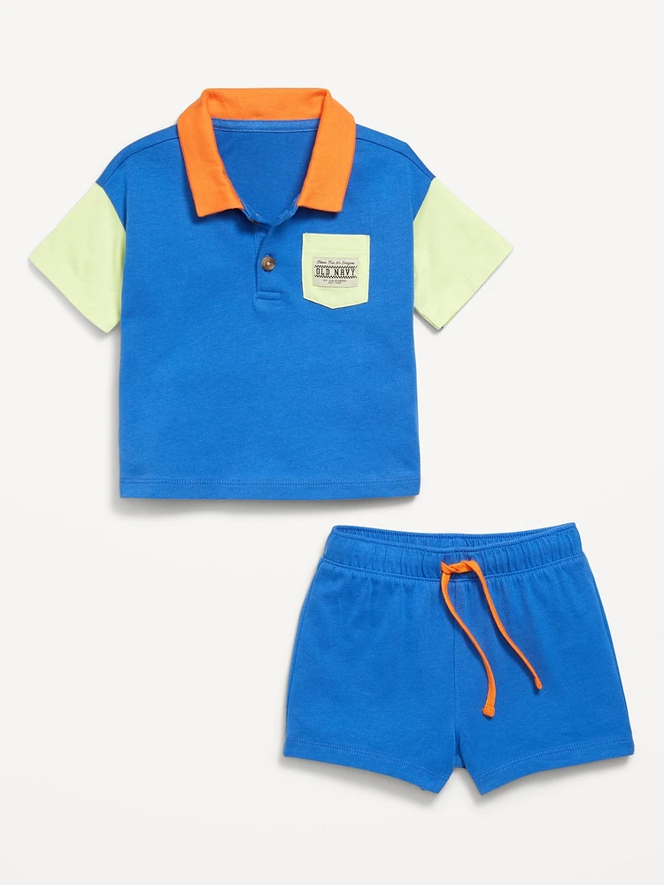 Printed Polo Shirt and Shorts Set for Baby