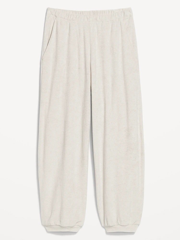 High-Waisted Towel Terry Barrel Ankle Pants