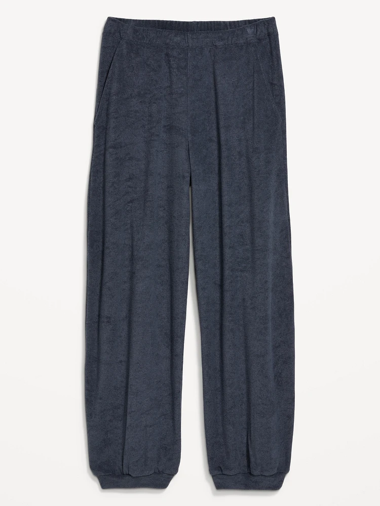 High-Waisted Towel Terry Barrel Ankle Pants