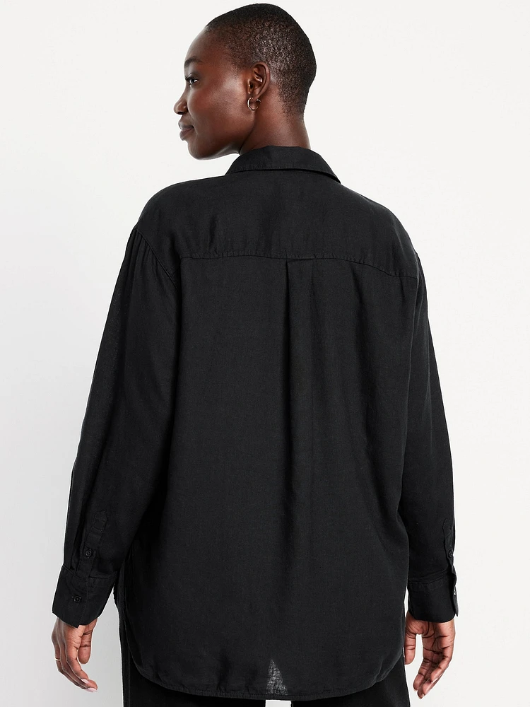 Linen-Blend Button-Down Shirt