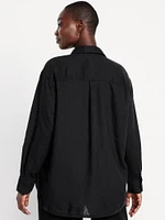 Linen-Blend Button-Down Shirt