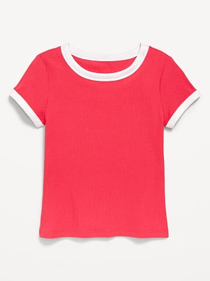 Fitted Short-Sleeve Ribbed T-Shirt for Girls