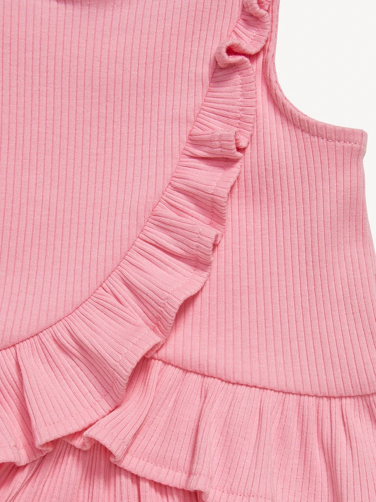 Sleeveless Ribbed Ruffle-Trim Top and Shorts Set for Baby