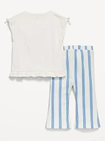 Printed Ruffle-Trim Top and Ribbed Flare Leggings Set for Baby