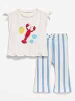 Printed Ruffle-Trim Top and Ribbed Flare Leggings Set for Baby