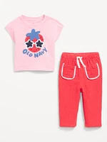 Short-Sleeve Logo-Graphic Top and Pants Set for Baby