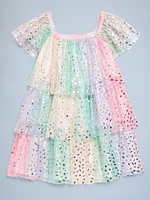 Birthday Short-Sleeve Tulle Tiered Dress for Toddler Girls