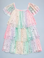 Birthday Short-Sleeve Tulle Tiered Dress for Toddler Girls