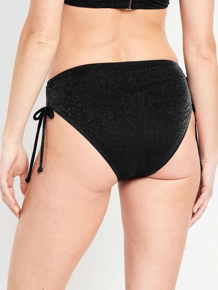 Mid-Rise Side-Tie Shine Bikini Swim Bottoms