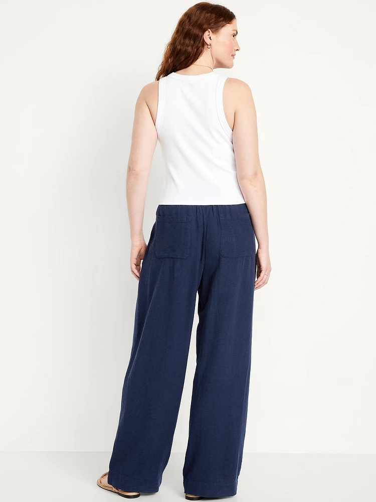 High-Waisted Linen-Blend Wide-Leg Pants