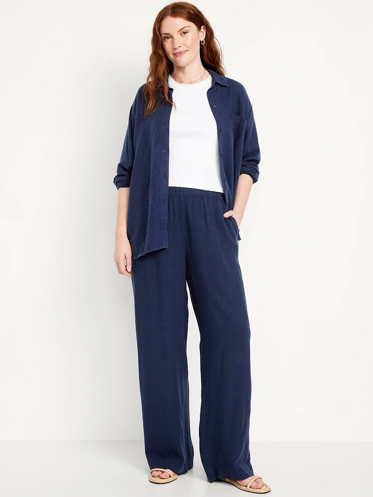 High-Waisted Linen-Blend Wide-Leg Pants